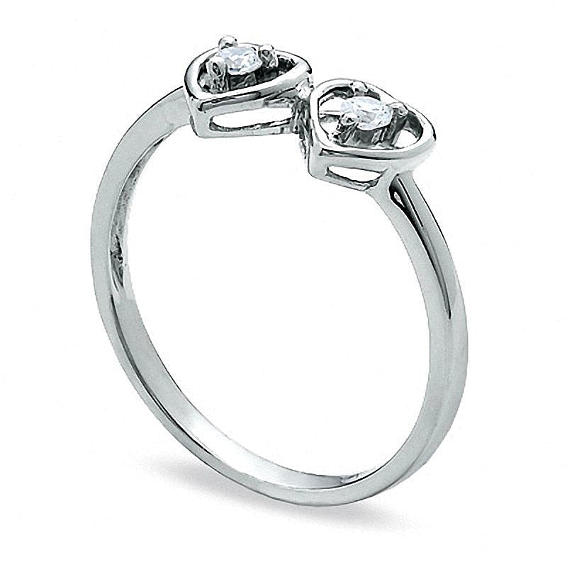 0.07 CT. TW Diamond Double Heart Promise Ring in 10K White Gold