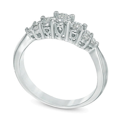 0.2 CT. TW Diamond Three Stone Tri-Sides Ring in 10K White Gold