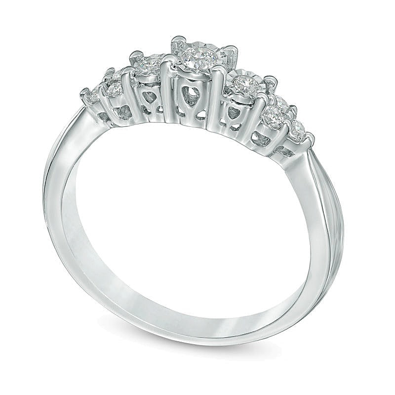 0.2 CT. TW Diamond Three Stone Tri-Sides Ring in 10K White Gold