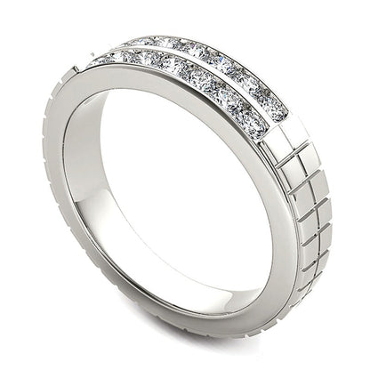 0.75 CT. TW Diamond Two Row Etched Wedding Band in 14K White Gold