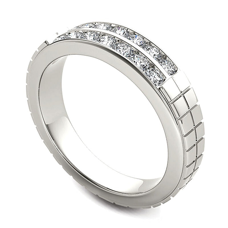 0.75 CT. TW Diamond Two Row Etched Wedding Band in 14K White Gold