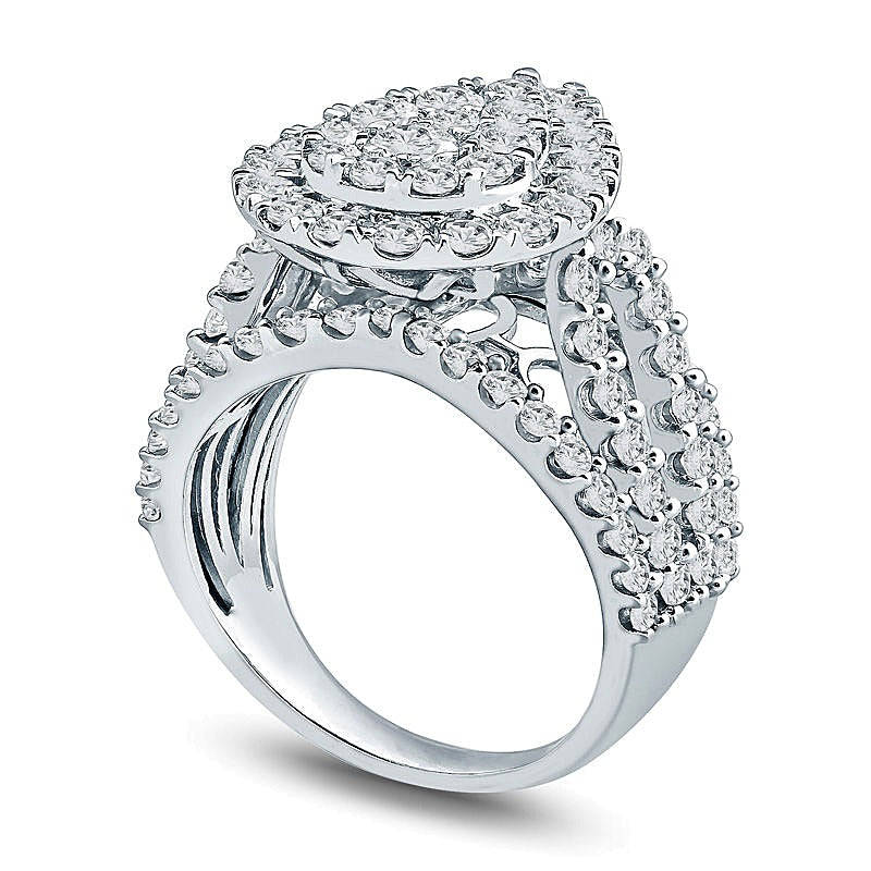 3.0 CT. TW Composite Diamond Teardrop Frame Multi-Row Engagement Ring in 10K White Gold