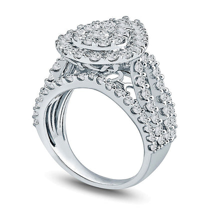 3.0 CT. TW Composite Diamond Teardrop Frame Multi-Row Engagement Ring in 10K White Gold