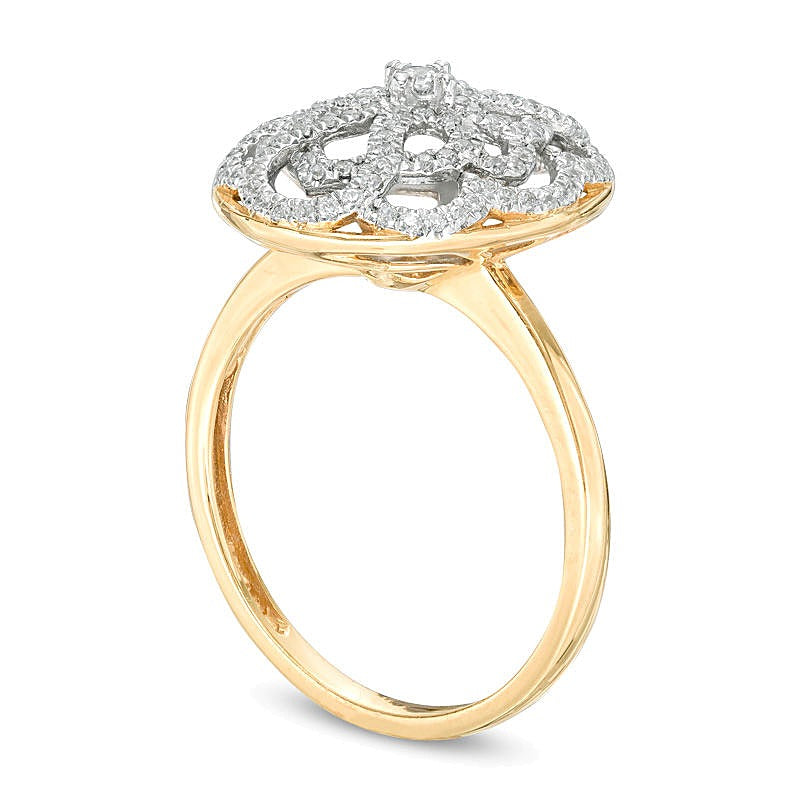 0.33 CT. TW Diamond Oval Scallop Lattice Ring in 10K Gold