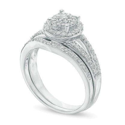 0.5 CT. TW Composite Diamond Double Frame Split Shank Bridal Set in 10K White Gold
