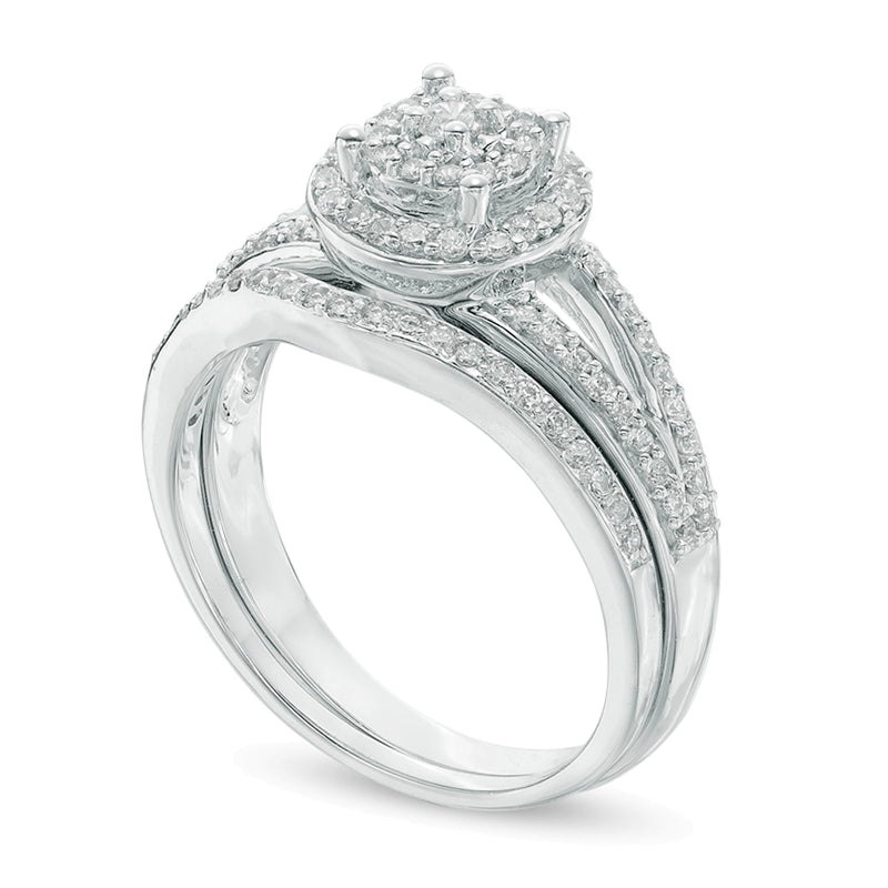 0.5 CT. TW Composite Diamond Double Frame Split Shank Bridal Set in 10K White Gold