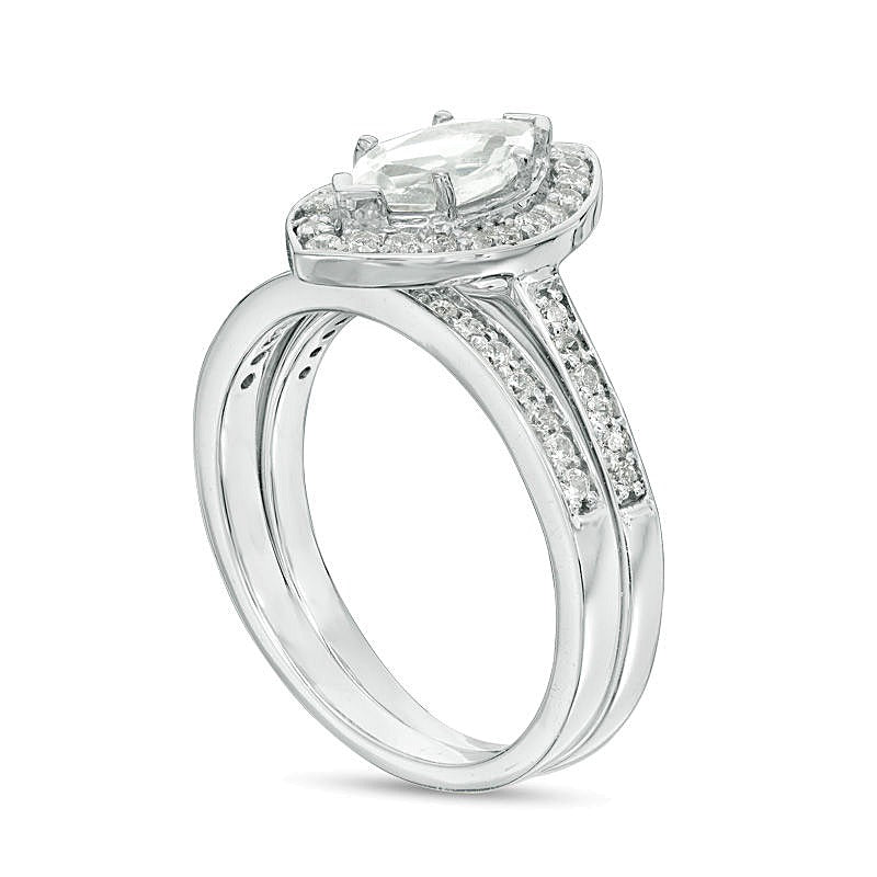 Marquise Lab-Created White Sapphire and 0.33 CT. TW Diamond Frame Bridal Set in Sterling Silver