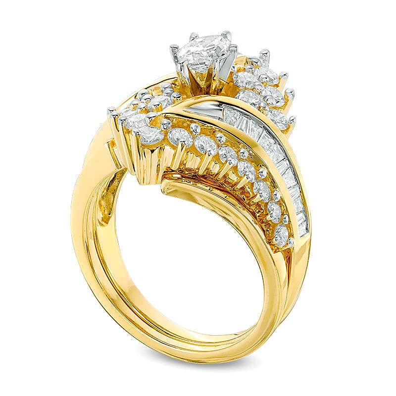 1.5 CT. TW Marquise Diamond Bypass Bridal Set in 14K Gold