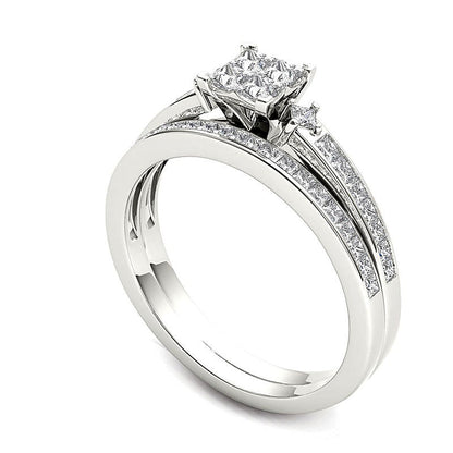 1.0 CT. TW Quad Princess-Cut Multi-Diamond Bridal Set in 14K White Gold