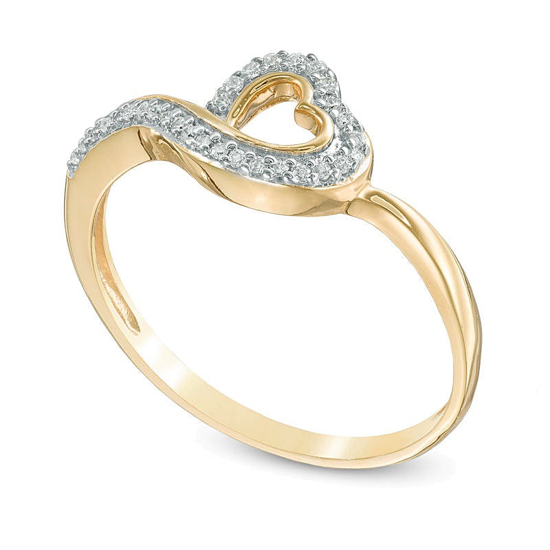 0.1 CT. TW Diamond Tilted Heart Ring in 10K Gold