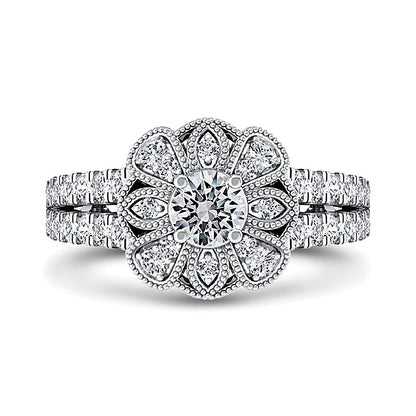 0.75 CT. TW Diamond Flower Frame Double Row Split Shank Ring in 10K White Gold