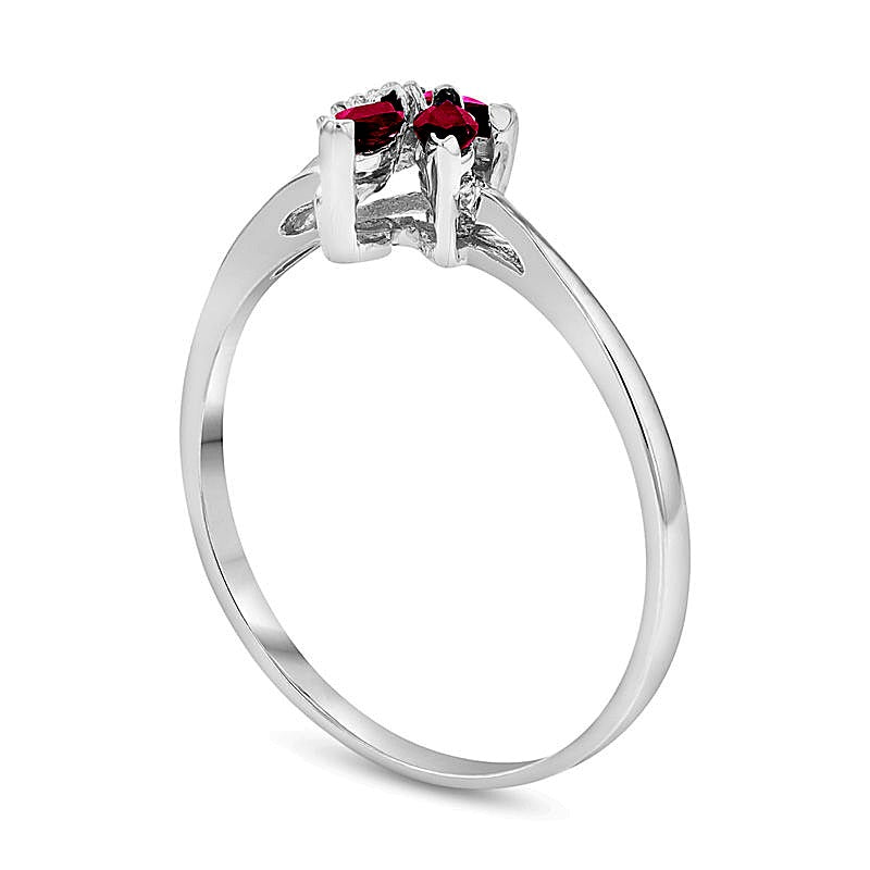 Marquise Ruby and Diamond Accent Three Stone Leaf Ring in 14K White Gold