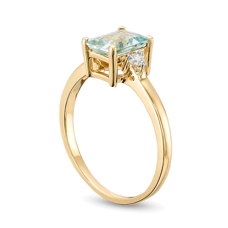 Emerald-Cut Aquamarine and 0.1 CT. TW Diamond Ring in 10K Gold