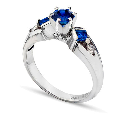 5.0mm Blue Sapphire and 0.1 CT. TW Diamond Engagement Ring in 14K White Gold