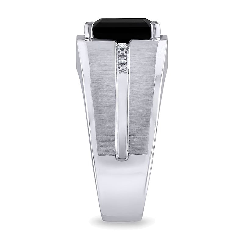 Rectangular Black Onyx and Diamond Accent Ring in 10K White Gold