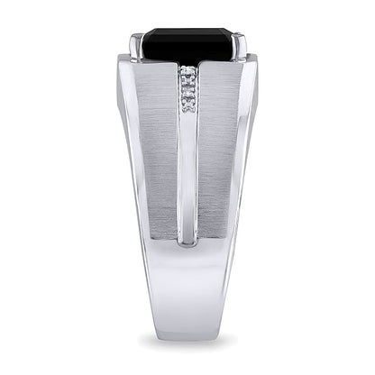 Rectangular Black Onyx and Diamond Accent Ring in 10K White Gold