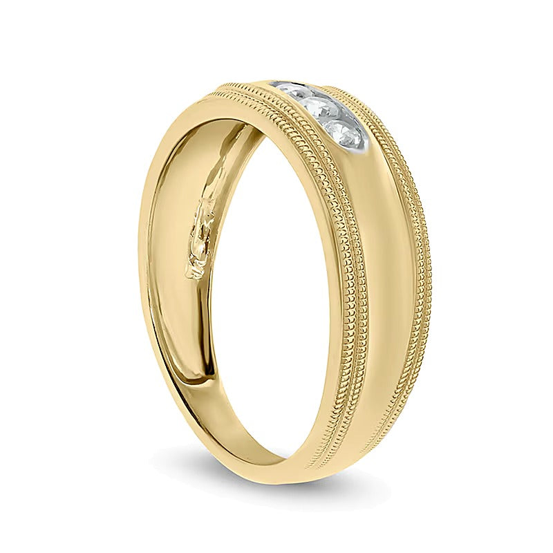 0.2 CT. TW Diamond Three Stone Milgrain Wedding Band in 10K Gold
