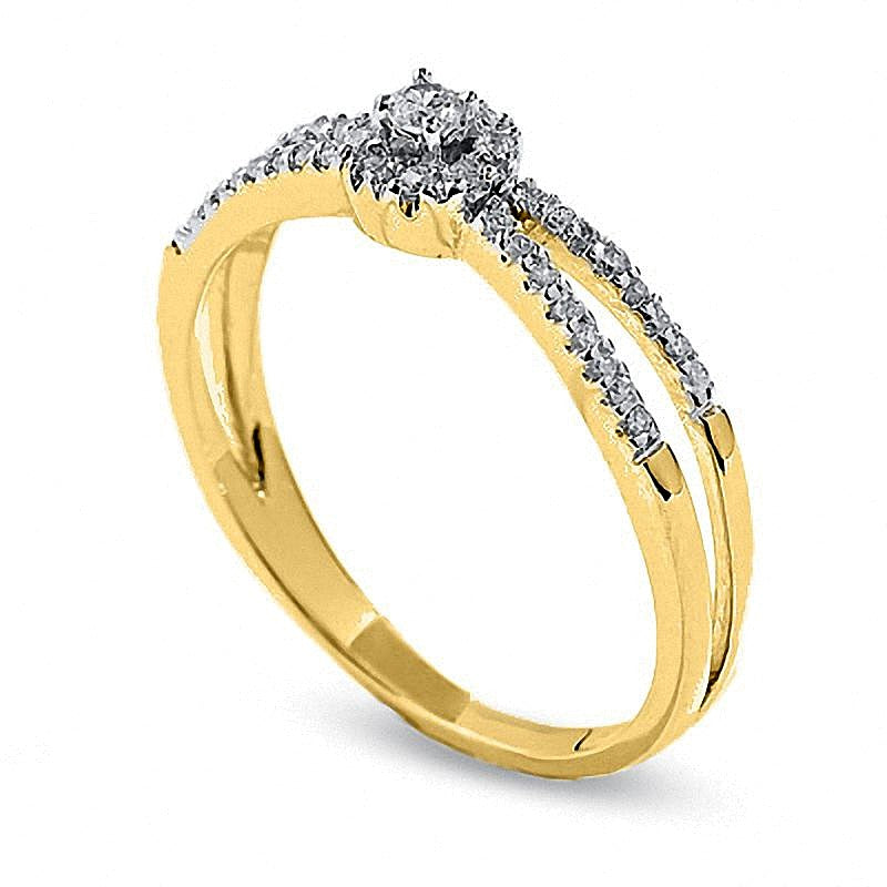 0.13 CT. TW Diamond Circle Frame Split Shank Promise Ring in 10K Gold