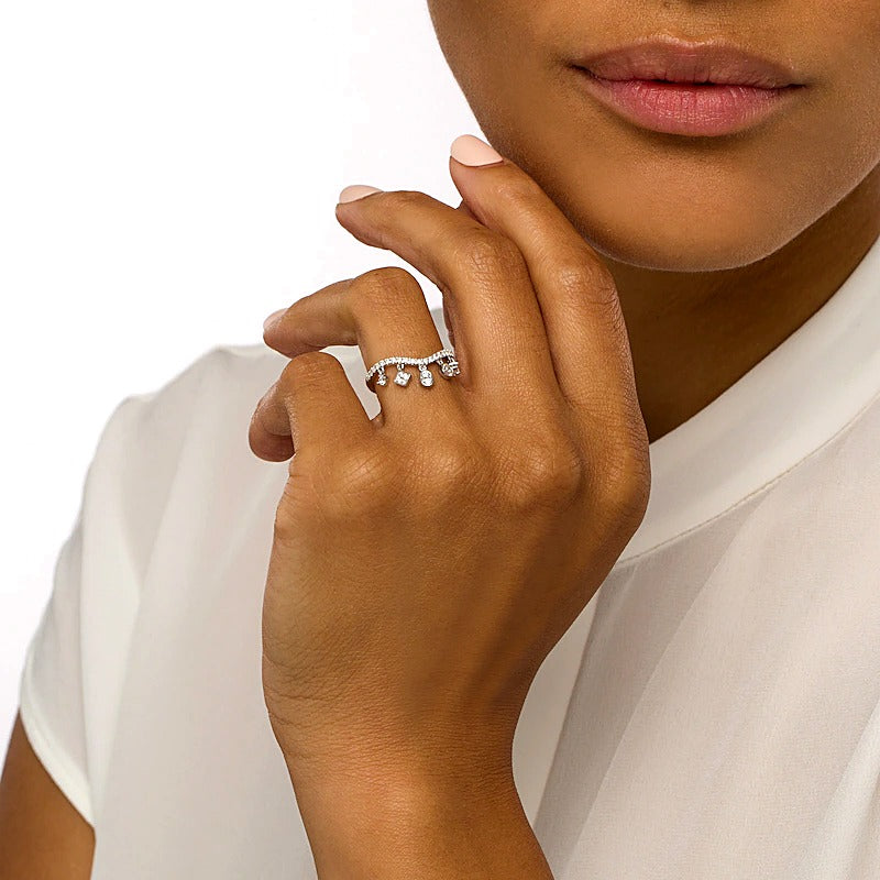0.38 CT. TW Diamond Multi-Shaped Dangle Curved Ring in 10K White Gold