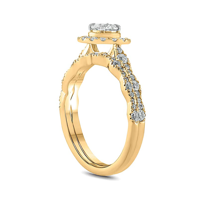 1.0 CT. TW Diamond Frame Vintage-Style Bridal Set in 10K Gold