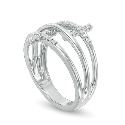 0.13 CT. TW Diamond Double Sideways Cross Split Ring in 10K White Gold