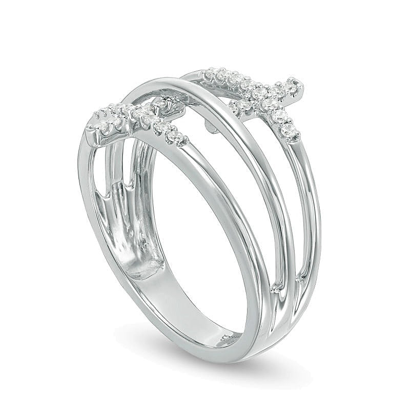 0.13 CT. TW Diamond Double Sideways Cross Split Ring in 10K White Gold
