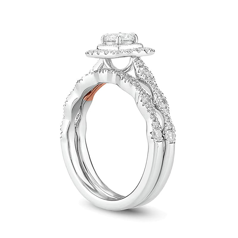 1.0 CT. TW Diamond Cushion Frame Art Deco Vintage-Style Bridal Set in 10K Two-Tone Gold