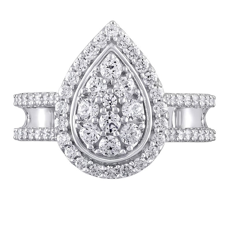 1.0 CT. TW Pear Multi-Diamond Frame Open Shank Engagement Ring in 10K White Gold