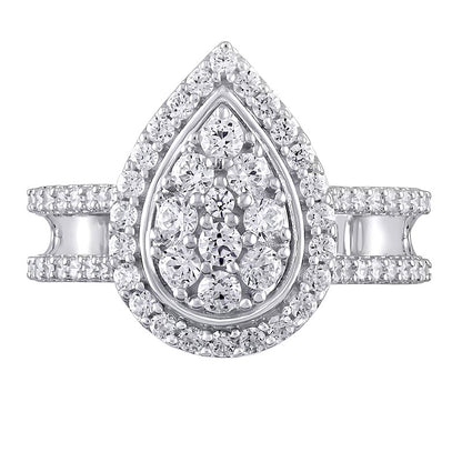 1.0 CT. TW Pear Multi-Diamond Frame Open Shank Engagement Ring in 10K White Gold