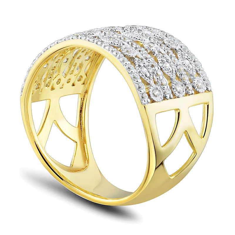 0.5 CT. TW Diamond Alternating Marquise Multi-Row Vintage-Style Band in 10K Gold