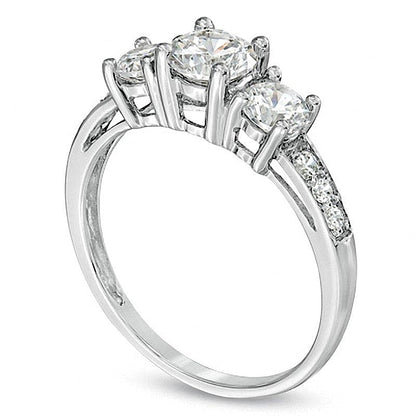 Lab-Created White Sapphire Three Stone Ring in 10K White Gold