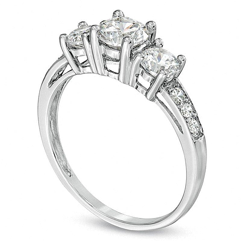 Lab-Created White Sapphire Three Stone Ring in 10K White Gold