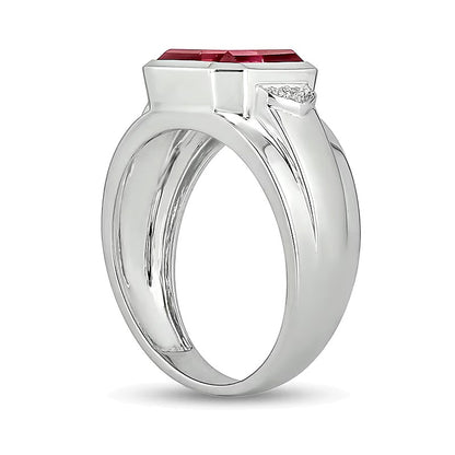 10.0mm Radiant-Cut Lab-Created Ruby and Diamond Accent Raised Collar Ring in Sterling Silver