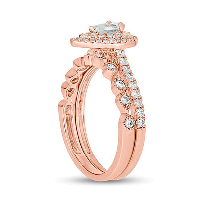 1.0 CT. TW Pear-Shaped Diamond Double Frame Vintage-Style Bridal Set in 10K Rose Gold (I/I2)