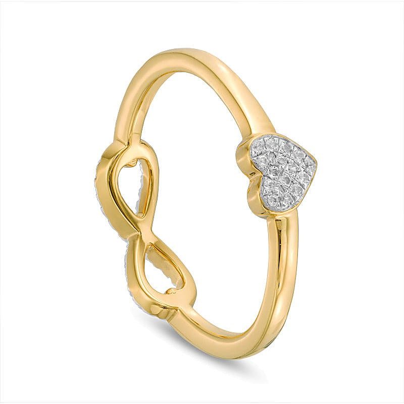 0.1 CT. TW Diamond Heart and Infinity Two-Sided Ring in 10K Gold