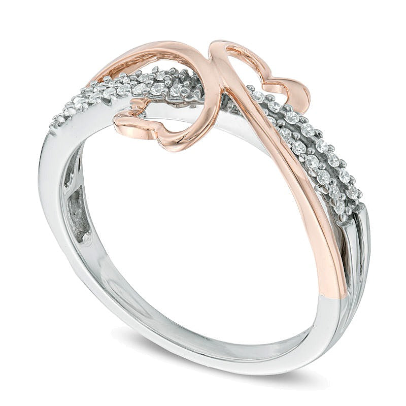 0.17 CT. TW Diamond Mirrored Hearts Promise Ring in 10K Two-Tone Gold