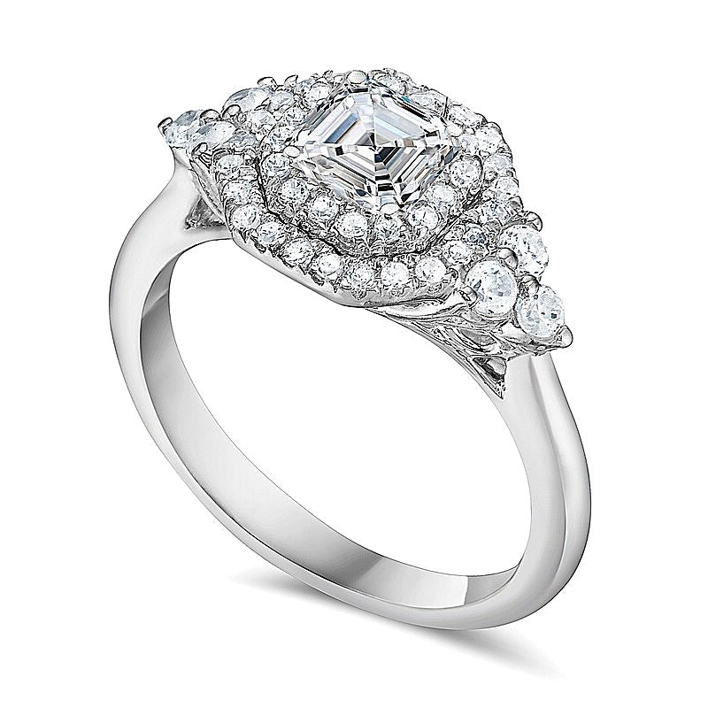 1.25 CT. TW Asscher-Cut Diamond Double Frame Tri-Sides Engagement Ring in 14K White Gold