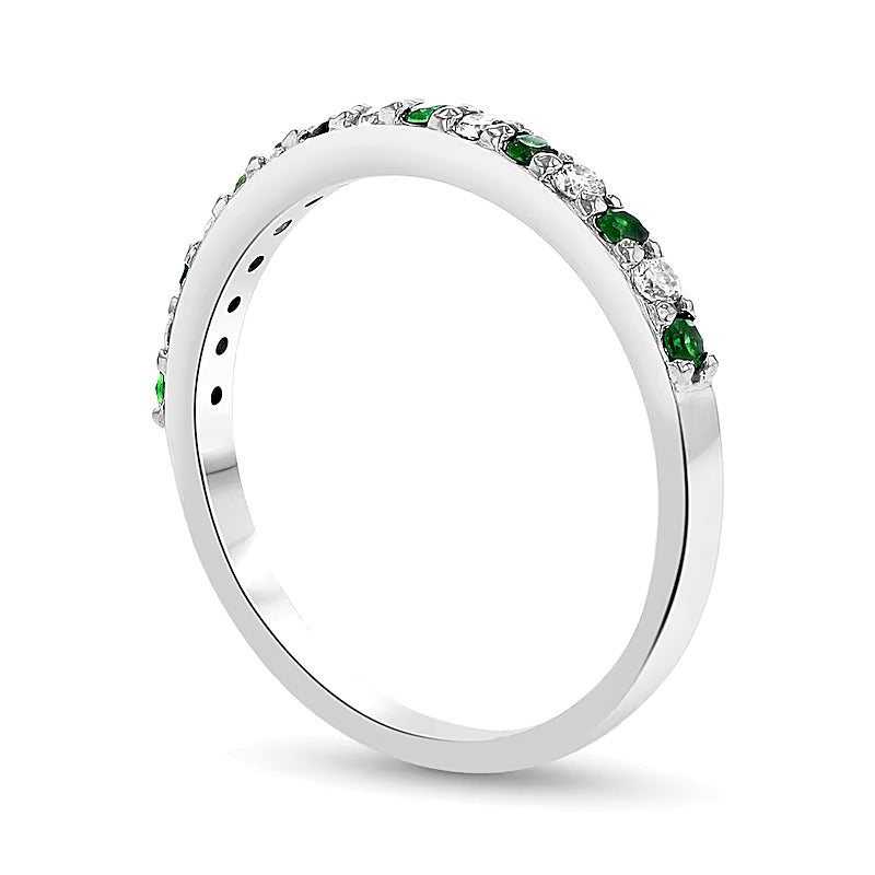 Emerald and 0.17 CT. TW Diamond Alternating Band in 14K White Gold