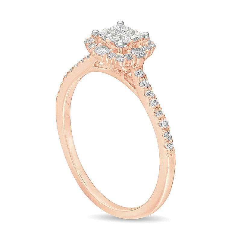 0.38 CT. TW Princess-Cut Quad Diamond Frame Engagement Ring in 10K Rose Gold