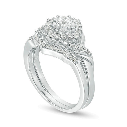 0.5 CT. TW Diamond Tilted Square Frame Twist Bridal Set in Sterling Silver