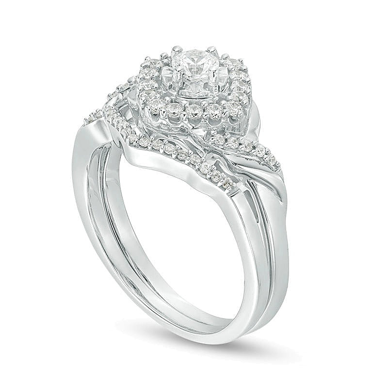 0.5 CT. TW Diamond Tilted Square Frame Twist Bridal Set in Sterling Silver