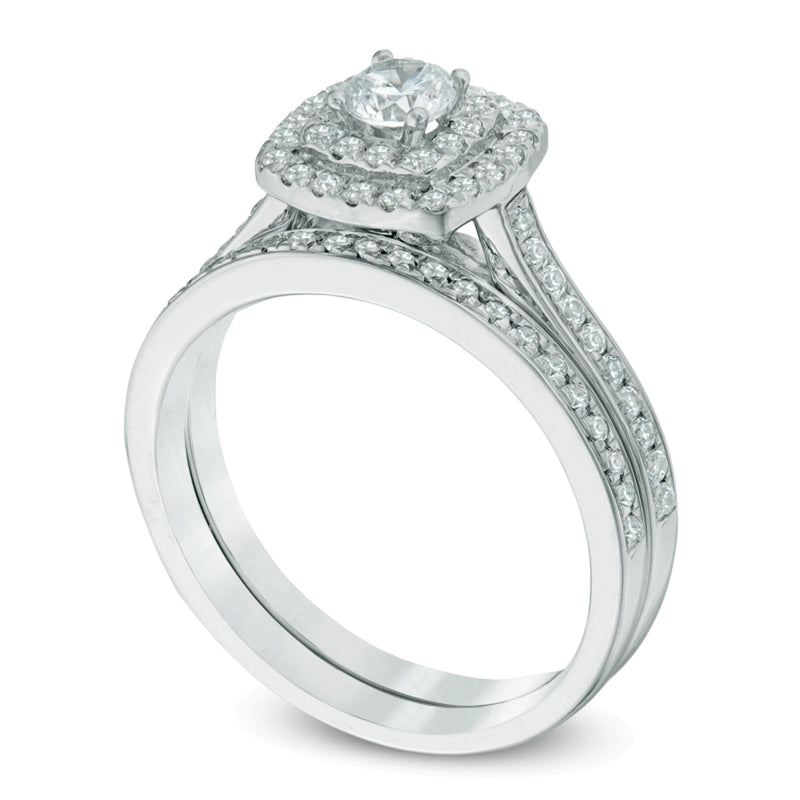 0.75 CT. TW Diamond Double Square Frame Bridal Set in 10K White Gold