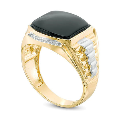 13.0mm Cushion-Shaped Onyx Stepped Shank Ring in 10K Two-Tone Gold