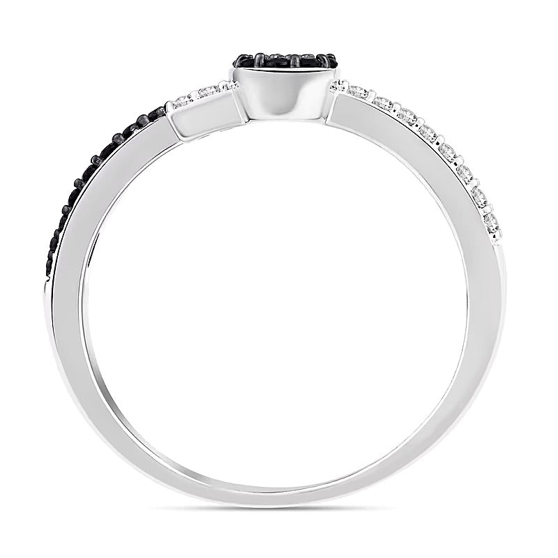 0.33 CT. TW Black and White Diamond Bypass Open Ring in 10K White Gold