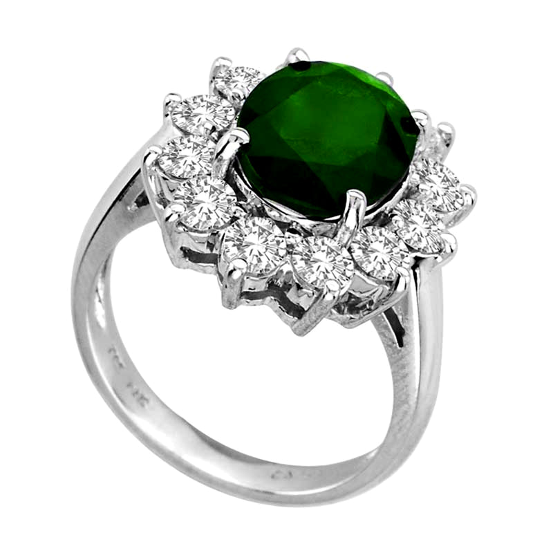 Oval Emerald and 1.5 CT. TW Diamond Ring in 14K White Gold