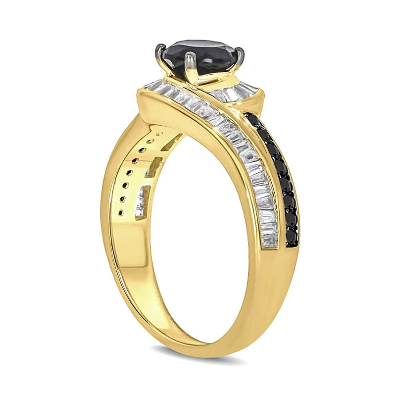6.0mm Black Sapphire and 0.5 CT. TW Black and White Diamond Frame Bypass Engagement Ring in 10K Gold