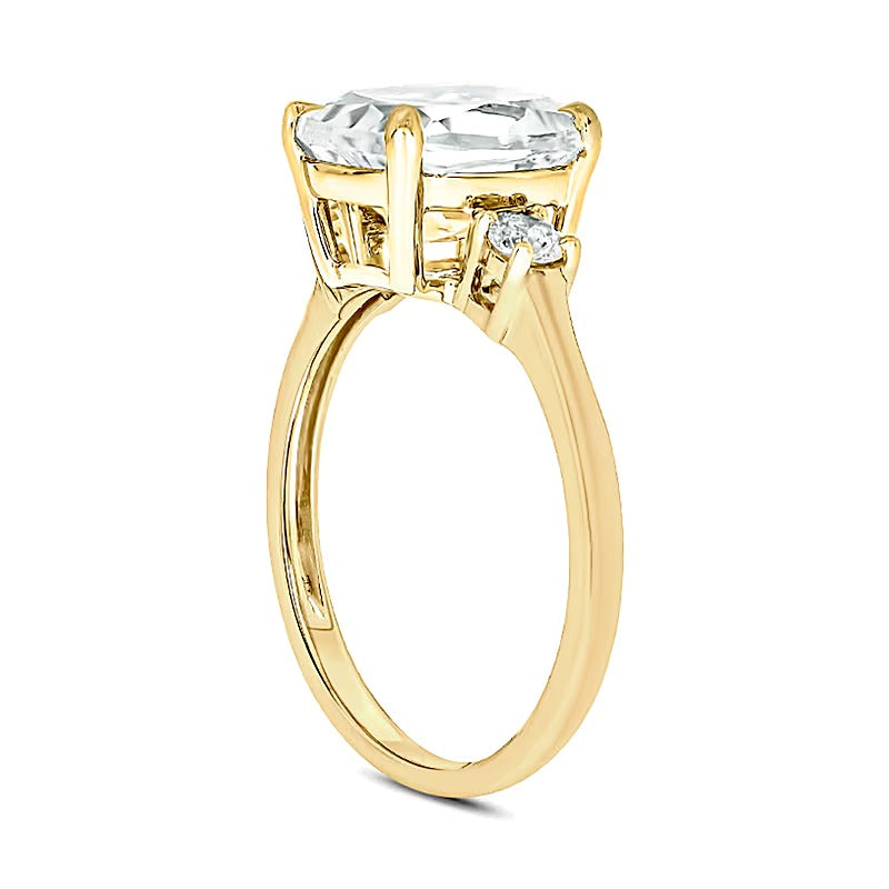 Cushion-Cut White Lab-Created Sapphire and 0.2 CT. TW Diamond Side Accents Ring in 10K Gold