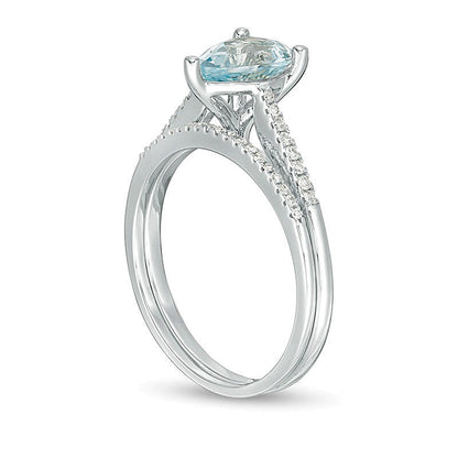 Pear-Shaped Aquamarine and 0.13 CT. TW Diamond Bridal Set in 10K White Gold