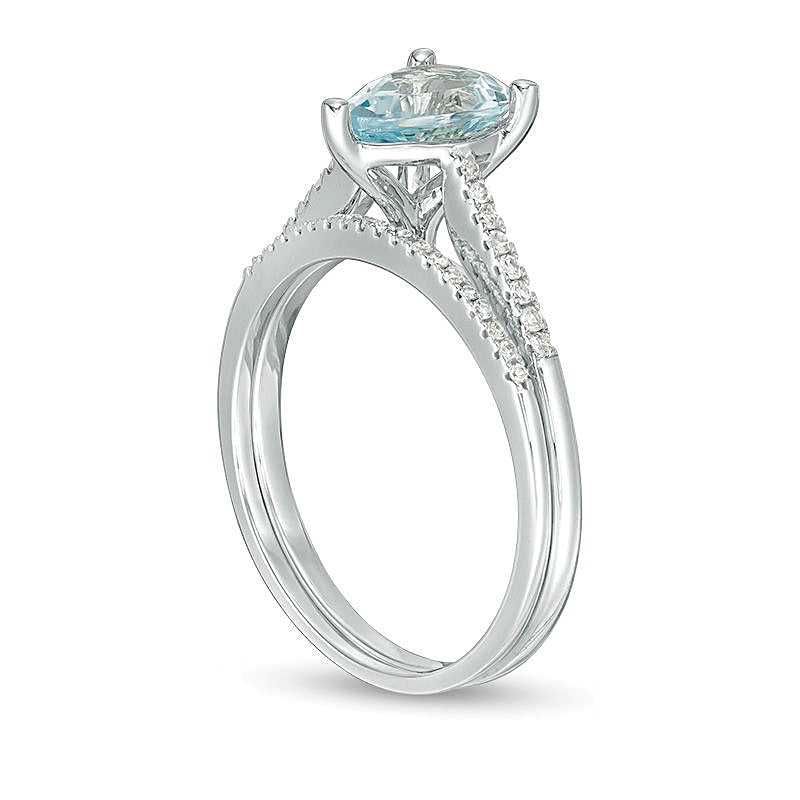 Pear-Shaped Aquamarine and 0.13 CT. TW Diamond Bridal Set in 10K White Gold