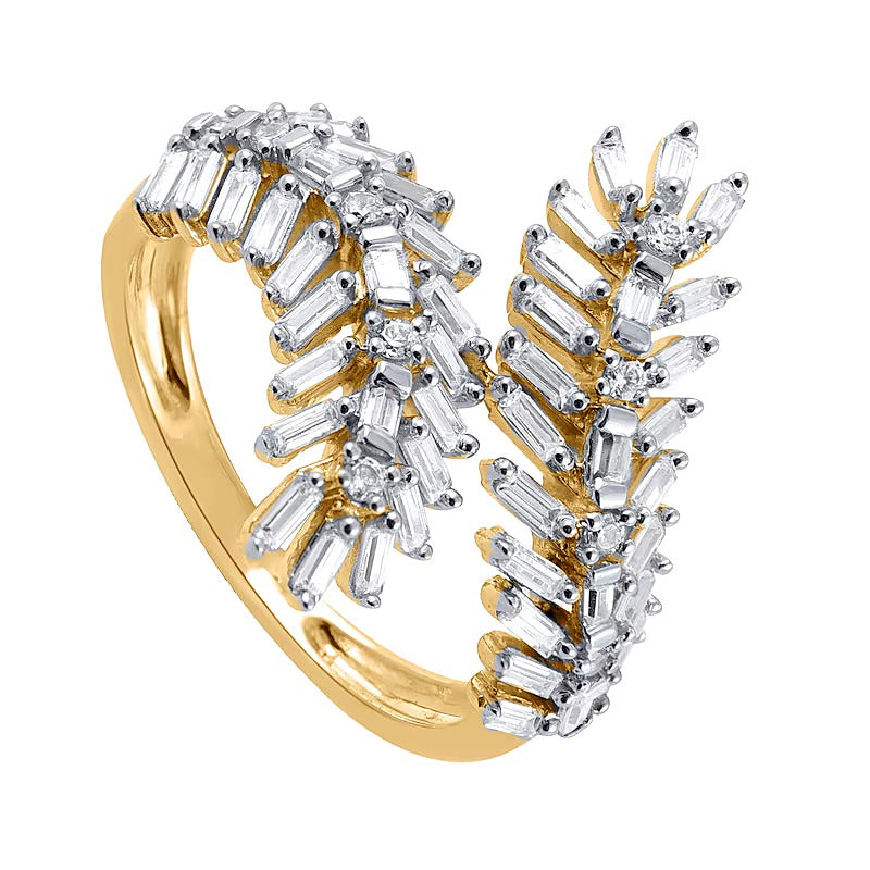 0.75 CT. TW Baguette Diamond Leaves Wrap Ring in 10K Gold